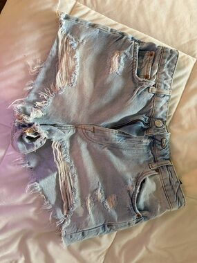 Zara Light Blue Distressed Denim Jean Shorts